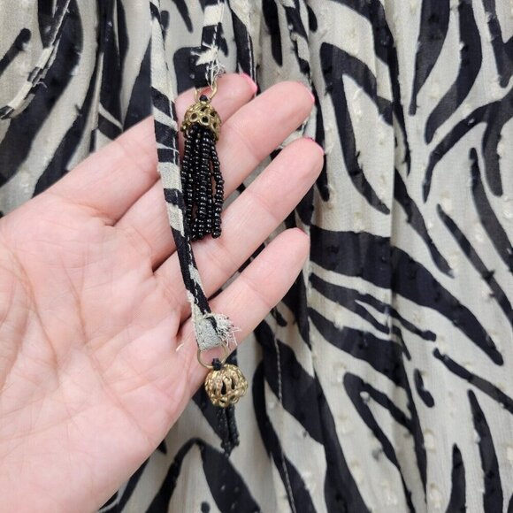 Womens Zebra Print Duster Size Small Tassle Tie‎ Beaded Animal Print Beac… - Picture 4 of 10